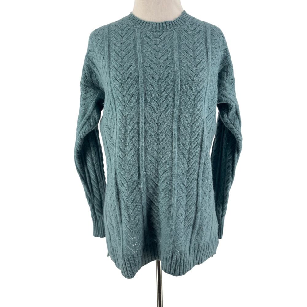 WoolOvers Women's 100% Lambswool Blue Cable Knit Long Sleeve Sweater Size‎ XS